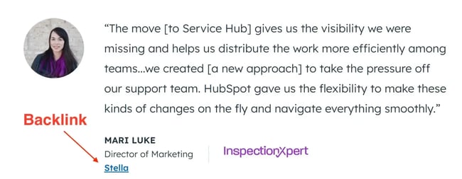 testimonial with backlink example